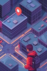 A person examining a map while wearing a backpack, suitable for travel or adventure-themed projects