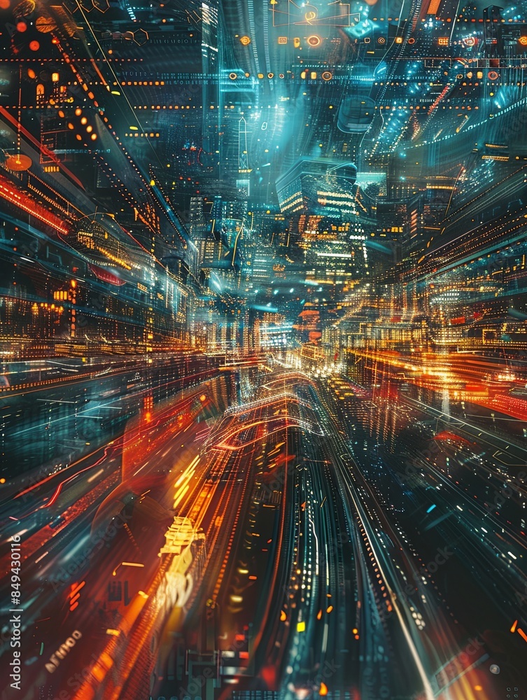 Poster An abstract representation of massive data streams, complex graphs, and digital interfaces illustrating the intricate and dynamic nature of AI data processing. Generative AI
