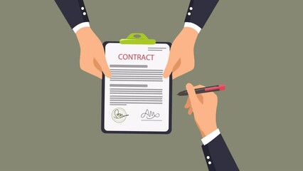 Animation of Businessman signing of contract document forms, business related animation, transparent background, 4k video and alpha channel