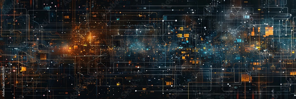 Aufkleber A digital illustration depicting the complex and dynamic nature of big data processing through intricate networks and digital interfaces. Generative AI