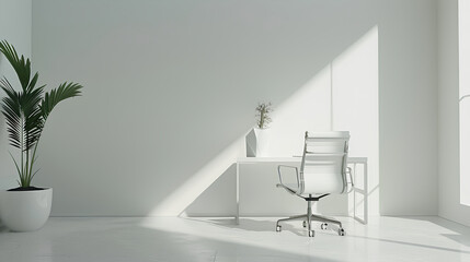  a white office interior with a Scandinavian style