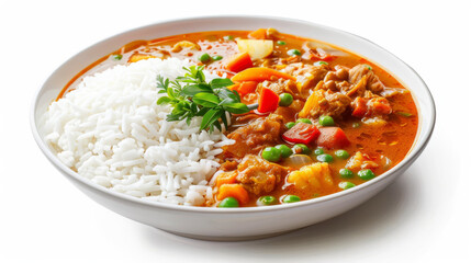 A bowl of curry, with rice or noodles, and vegetables, realistic, --ar 16:9 --style raw Job ID: 6bb9188f-5d4e-48a6-bf29-c808cda3f21b
