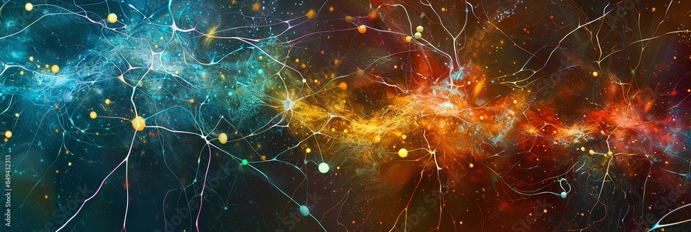 Poster An abstract representation of a neural network, depicting data flow and learning in AI systems. Generative AI