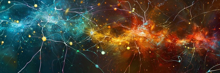 An abstract representation of a neural network, depicting data flow and learning in AI systems. Generative AI