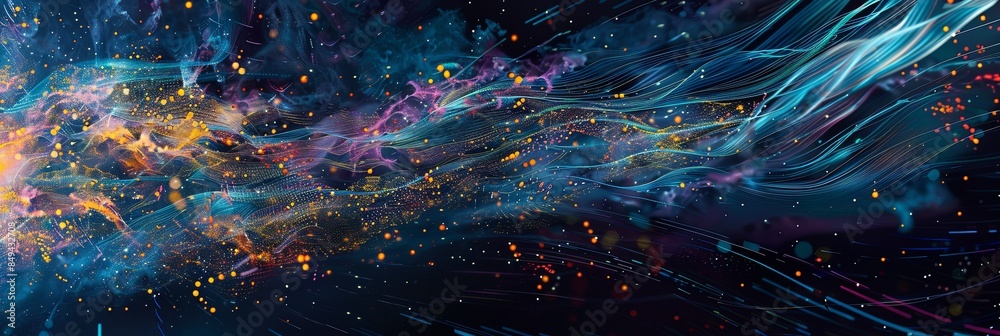 Aufkleber Abstract visualization of big data with dynamic information streams, complex graphs, and digital interfaces. Generative AI