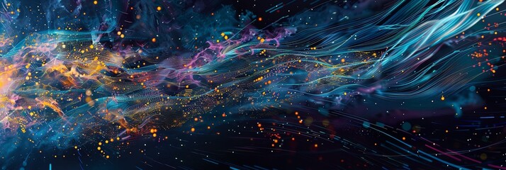 Abstract visualization of big data with dynamic information streams, complex graphs, and digital interfaces. Generative AI