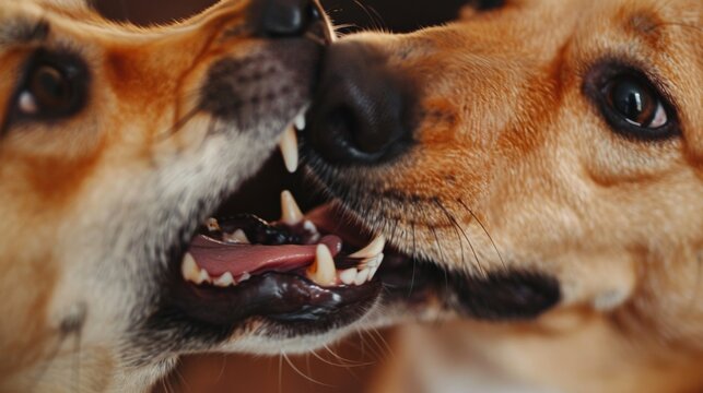 Two angry dogs baring their teeth at each other, ready to fight.