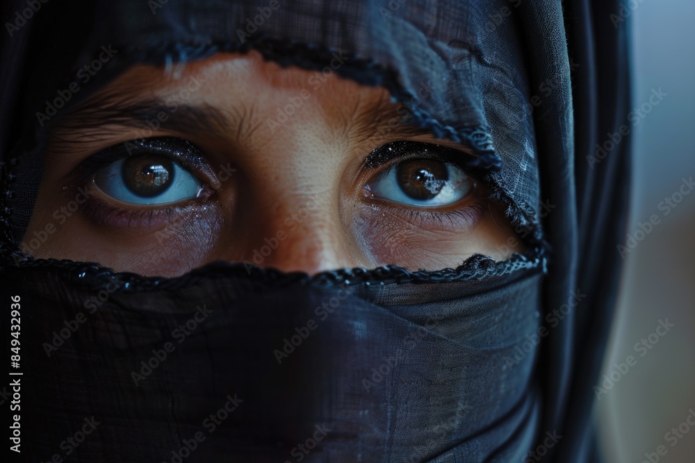 Poster A close-up shot of a woman wearing a veil, perfect for using in stories or scenes where characters need to remain anonymous