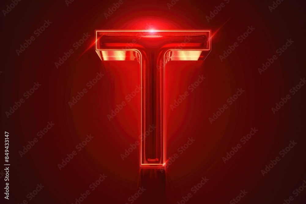 Poster A bright red neon sign featuring the letter T on a dark background, ideal for use in designs and graphics requiring bold typography