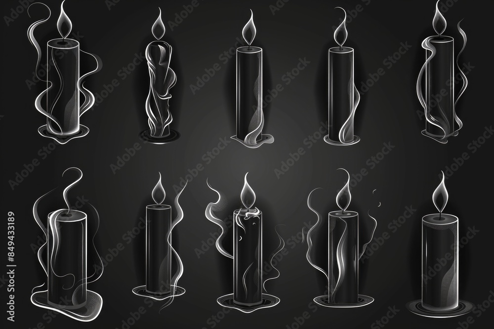 Poster a collection of candles with various designs on a dark background