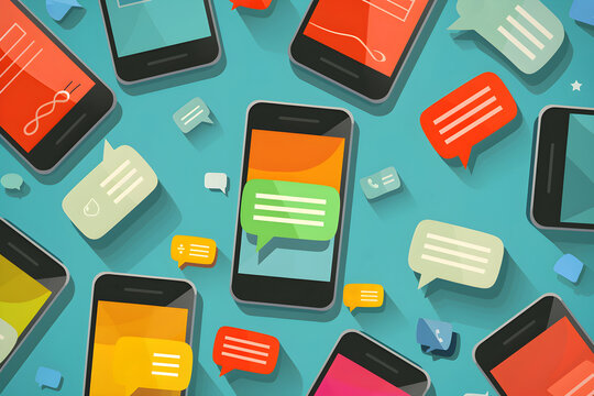 flat design of smartphone and social chatvector graph
