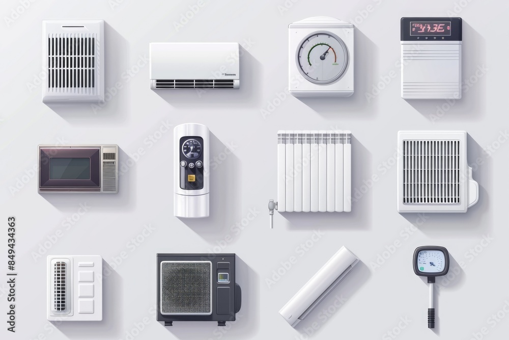 Aufkleber picture of different air conditioner models with various designs and features