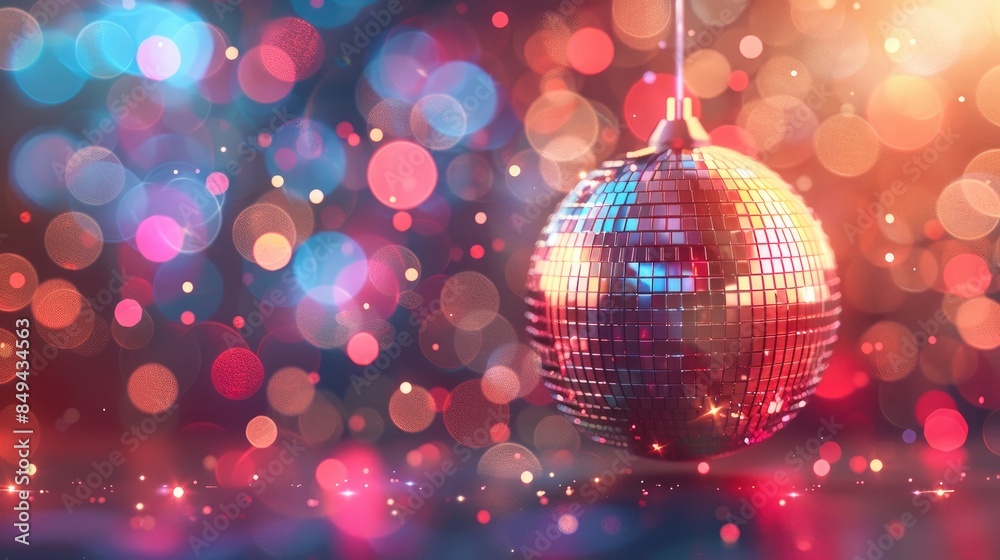 Poster disco ball on bokeh background
