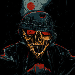 Zombie soldier in the red moon night vector illustration