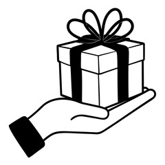 Continuous one line drawing of hand holding Present gift box