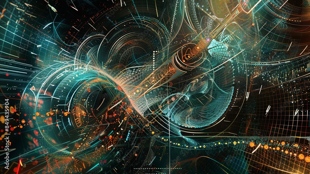 Aufkleber Abstract digital art piece illustrating a complex network of information streams and interfaces, reflecting the dynamic nature of AI data processing. Generative AI
