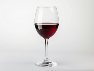 An elegant glass of red wine, isolated on a white background with studio lighting to highlight the deep color and clarity of the wine 