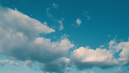 Background Of Light Calm Clouds Changes Shape. Clouds Running Across Blue Sky. Heavenly Cloud Sky...