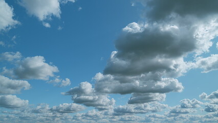 Background Of Light Calm Clouds Changes Shape. Clouds Running Across Blue Sky. Heavenly Cloud Sky...