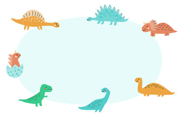 Childrens dinosaurs set, baby animals background. Dinosaurs characters collection, bundle. Can used for stickers, posters. Doodle baby animals for kids design.