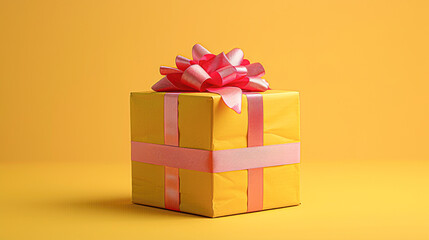 Obraz premium A yellow box with a red bow on top of it