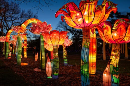 Experience the mesmerizing blend of traditional and modern lantern designs at the Lantern Festival in the USA. Be captivated by the stunning display of colors and shapes.