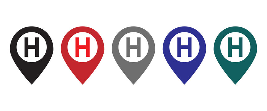 Hospital location pin icon set vector illustration.