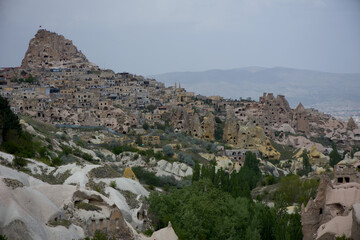 Obraz premium View of Uchisar from Pigeon Valley in Cappadocia, Turkey