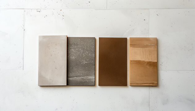 Four rectangular tiles in different colors and materials