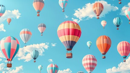seamless pattern of colorful hot air balloons floating in the sky.