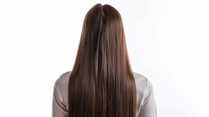 Naklejka premium Beautiful model girl with shiny brown and straight long hair isolate in white background