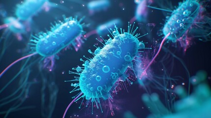 Obraz premium Nanorobots attack bacteria in cells. Biological robots are introduced into the affected cell