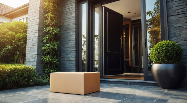 Home Delivery Box Left at the Doorstep of a Modern Home