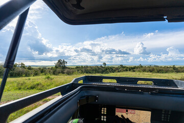 The Maasai Mara, Kenya, viewed from the top of an open Safari Vehicle