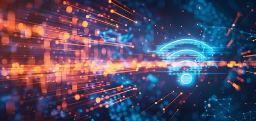 Abstract digital background with glowing wifi symbol.