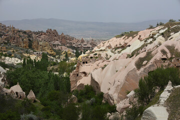 The rock formations of Red Valley in Cappadocia, Turkey