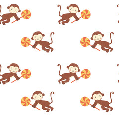 Childrens animals pattern, cute african jungle and tropical animal background for textile, poster, cover, wrapping paper. Celebration animals pattern for christmas, birthday, other holidays. Monkey.