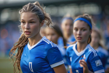 - Professional Female Soccer Players Showcase Skills on Stadium Field