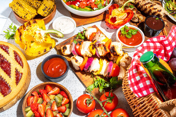 Various picnic food and drink