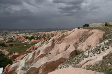 The rock formations of Red Valley in Cappadocia, Turkey