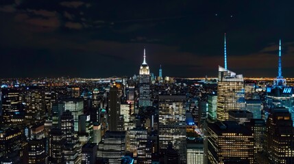 Obraz premium Manhattan skyline at night , New York City panoramic night view