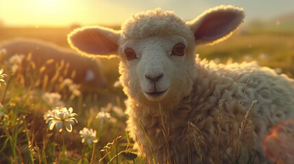 Obraz premium Happy cute baby sheep on Eid Al Adha Mubarak
