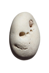 Beige pebble with smile, nose and eyes isolated on white background. Stones and Pebbles. Smooth...