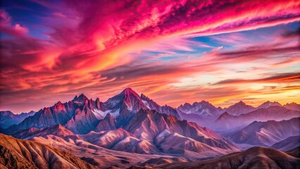 Pink-hued mountains standing majestically under a vibrant sky, scenic, landscape, nature, surreal, dreamlike, fantasy, pastel