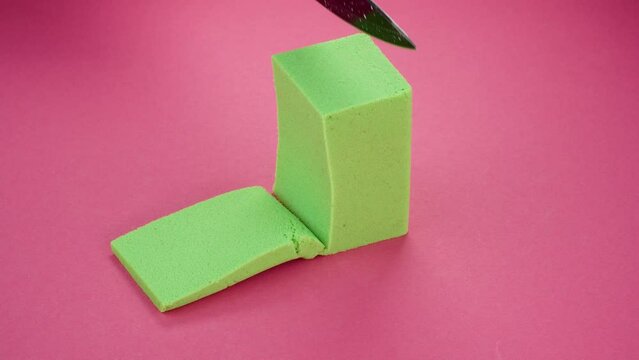 Very Satisfying and Relaxing Kinetic Sand ASMR video. Cutting anti stress macro close up colorful Kinetic Sand with a Knife. ASMR sounds.