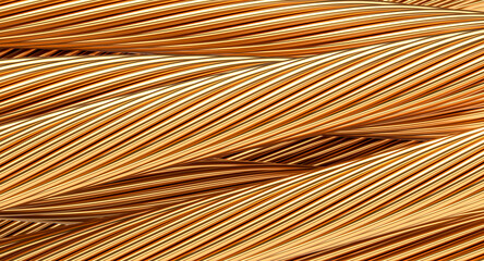 Golden cables forming an abstract industrial metallic background