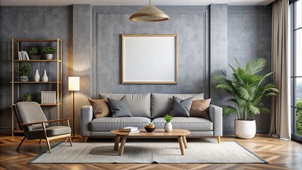 Mockup frame in modern living room interior, rendering, mockup, frame, living room, interior, modern, decoration, home, design, wall