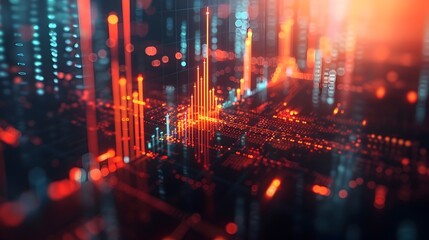 Obraz premium Futuristic and Vibrant Financial Data Visualization with Dynamic Market Graphs,Charts,and Analytical Patterns. Ample Copy Space Available for Text Overlay.