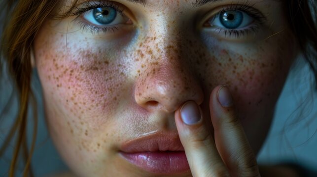 A close-up of a person's face, wearing a playful expression and holding a finger to their lips in a "shh" gesture, teasingly hinting at a secret, engaging the viewer's cur