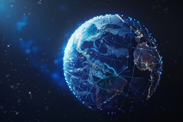 Obraz premium Planet earth in rotation with internet network connection on a blue backdrop